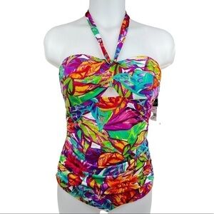 Lauren Ralph Lauren Twist Front Floral Halter One Piece Swimsuit